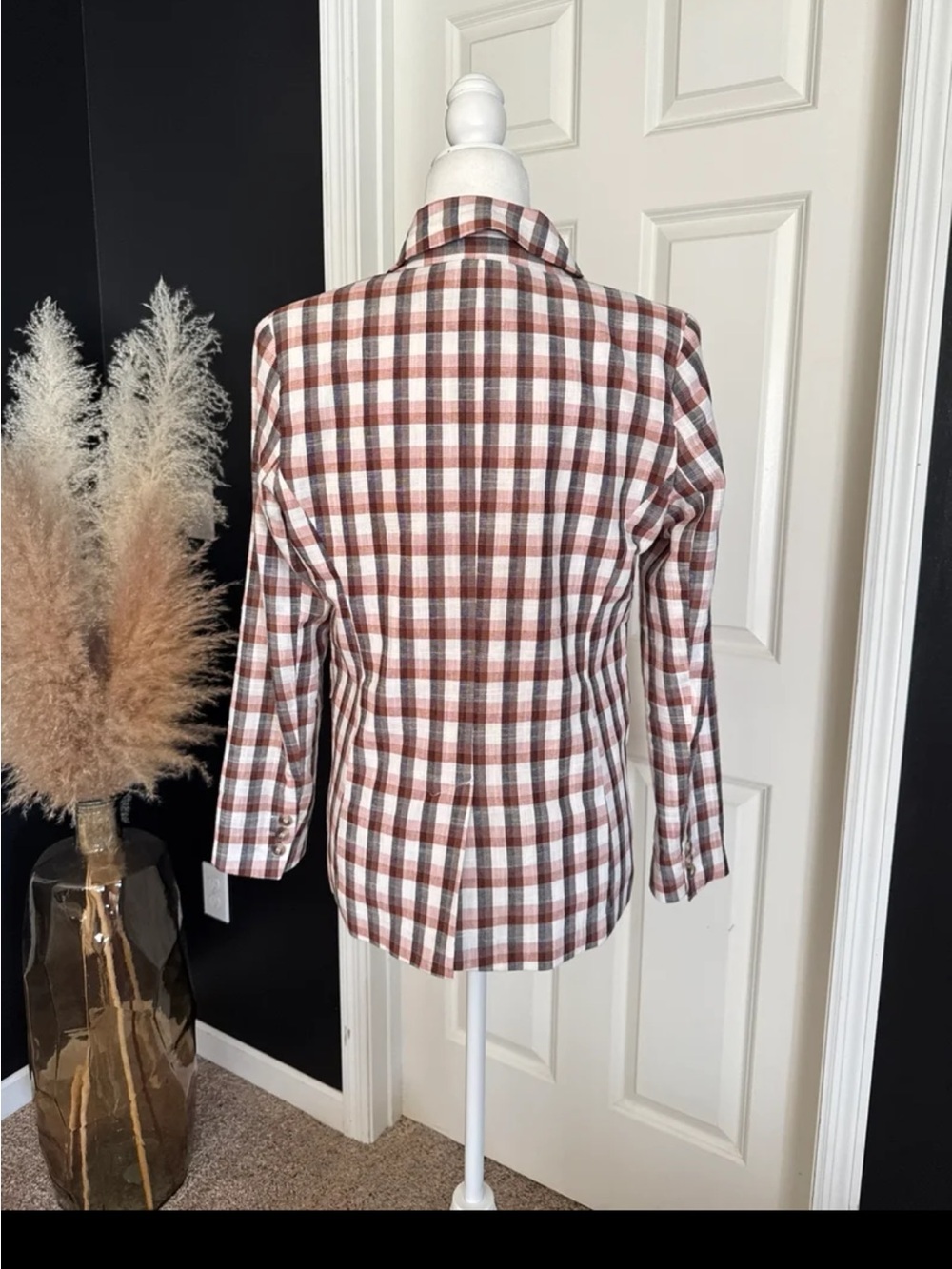 Joie Blazer Spice Plaid Double Breasted Cotton Blend Jacket Size Medium - Picture 9 of 12